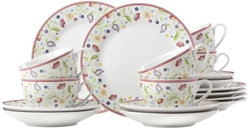 Ritzenhoff Breker Kaffeeservice Doppio Shanti - 18-teiliges Porzellan-Set für 6 Personen, spülmaschinengeeignet und stilvoll für jeden Anlass