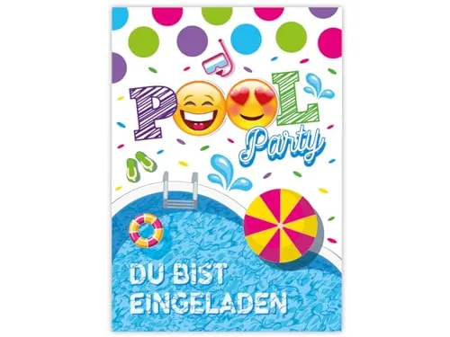 JuNa-Experten 12x Einladungskarten Kindergeburtstag Schwimmbad - Einladungen Mädchen & Jungen - Pool-Party Einladung Kinder - Geburtstagseinladungen Kindergeburtstag