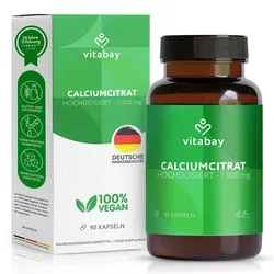 Vitabay Calcium 1000 mg hochdosiert – 90 vegane Kapseln - Hochdosierte Calciumcitrat-Kapseln für eine einfache Ergänzung ohne Zusatzstoffe. Ideal für eine bewusste Ernährung – geprüft und zuverlässig hergestellt in Deutschland.