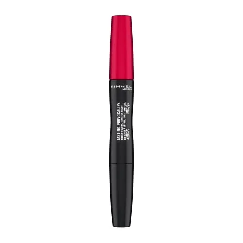 Rimmel London Provocalips Lippenstift, langanhaltende Formel, 2 Schritte, für volle Farbe und Vinyl, Farbton 500 Kiss The Town Red, 2.3 ml