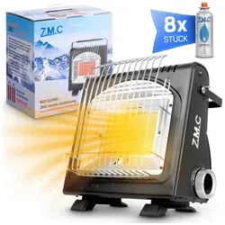 ZMC Heizstrahler 2in1 Tragbare Camping Gasheizung 1,7KW Gaskocher + Gaskartuschen 227g, 1700W Camping Heizung mobile Heizstrahler Zeltheizung mit Piezozündung