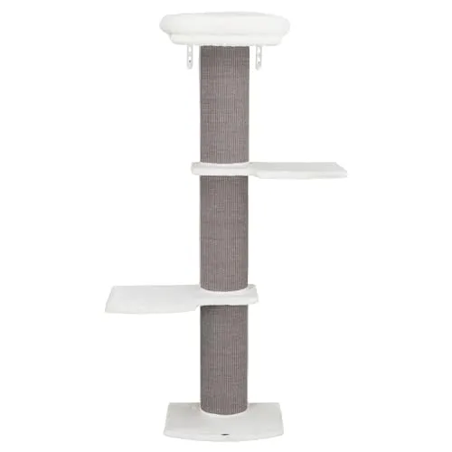TRIXIE 44073 Kratzbaum Acadia - Wandbefestigung, Weiß Grau, komfortable Plüschplattformen und ideales Spielzentrum für Katzen