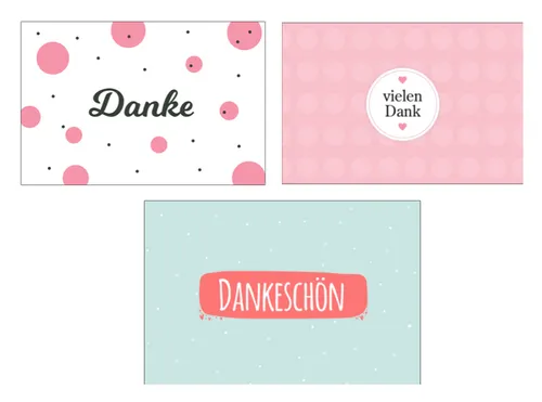 Stück Premium Dankeskarten (Klappkarten) mit 3 Umschlägen, Danke Karten Geburt 3