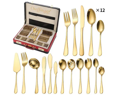 Cheffinger Besteck-Set für 12 Personen - 72-teiliges Essbesteck-Set mit praktischem Besteckkoffer, ideal für festliche Anlässe und große Familienfeiern.