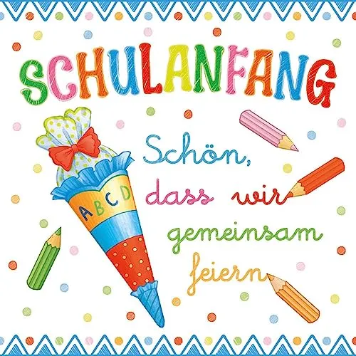 Servietten Einschulung Junge blau pastell als Tischdeko Deko Schuleinführung Schule mit Zuckertüte und ABC. Deko Schulanfang Jungen Schulkind 2024 mit Spruch 33x33cm 20