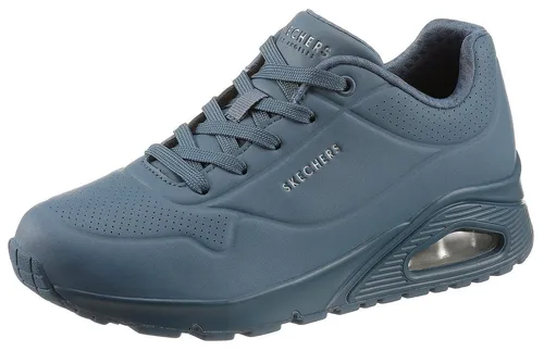 Wedgesneaker SKECHERS "Uno - Stand on Air" für Damen, blau - Sneaker aus Lederimitat mit 4,5 cm Keilabsatz, ausgestattet mit Skechers Air-Cooled Memory Foam für optimalen Tragekomfort und sportlichen Style.