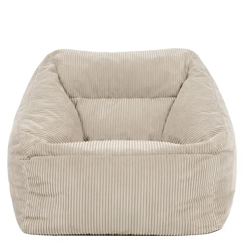Icon Natalia Sitzsack Sessel für Erwachsene – Beige, Flauschiger Cord Stoff - Sitzsäcke für Erwachsene mit innovativem Paneeldesign, das für stützenden Komfort sorgt. Ideal für Wohnzimmer, Schlafzimmer oder Büro – entspannen Sie stilvoll!