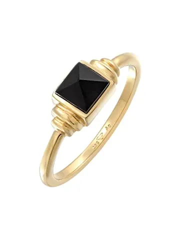 Elli Premium Fingerring Onyx Quadrat Vintage 925 Silber vergoldet - Eleganter Vintage-Ring aus 925 Sterling Silber mit handgefertigtem Onyx-Stein, ideal für besondere Anlässe oder als stilvolles Accessoire.