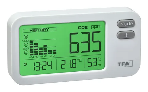 TFA CO2-Messgerät 315009.02 - AirCO2ntrol Coach, präzise Messung von CO2, Temperatur und Luftfeuchtigkeit mit Alarmfunktion und 24-Stunden-Grafik