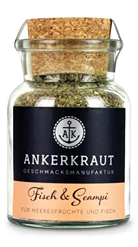 Ankerkraut Fisch & Scampi, 70 g im Korkenglas - Gewürz für Fisch, Mischung würzender Zutaten mit Basilikum, Meersalz, Rohrohrzucker, Knoblauch und mehr