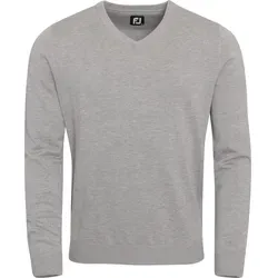 FootJoy Pullover Wool Blend V-Neck, grau - Eleganter Herrenpullover von FootJoy mit V-Ausschnitt und elastischen Rippbündchen. Ideal für Team-Outfits und individuell bestickbar. Hergestellt aus hochwertigem Materialmix für besten Tragekomfort.