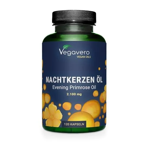 Vegavero Nachtkerzenöl Kapseln hochdosiert – 2100 mg GLA, vegan und laborgeprüft - Hochdosierte Nachtkerzenöl Kapseln mit 2100 mg pro Tagesdosis. Vegan, ohne Gelatine und Zusatzstoffe, aus deutscher Produktion. Ideal für eine hochwertige Omega-6-Zufuhr.