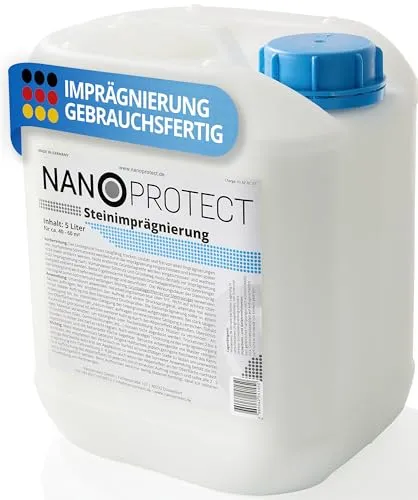 Nanoprotect Steinimprägnierung 5 L – Profi Qualität für optimale Oberflächenschutz - Wasserabdichtungen: Hochwirksame Steinimprägnierung für ca. 40-60 m², schützt vor Grünbelag, Moos und Frostschäden – ideal für Terrassen und Fassaden.