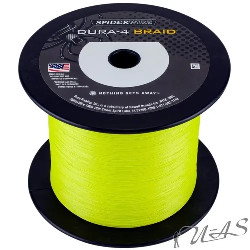 Spiderwire Dura 4 Braid 1800M - Gelbe geflochtene Angelschnur - Angelschnur für Profis: 1800 m lang, 35 kg Tragkraft und 0,35 mm Durchmesser. Ideal für präzises Angeln und hohe Belastungen.