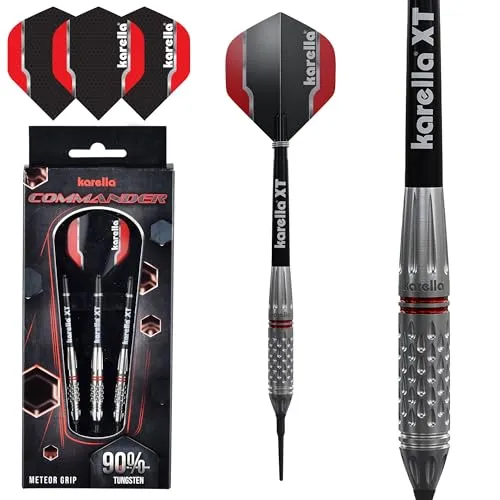 Karella Softdart Commander Silver 90% Tungsten Softdart, 21g, für elektronische Dartscheibe, 2BA Gewinde, 3 Dartpfeile mit Kunststoffspitze, Dartautomat, Wolfram, Profidart mit Flight und Shaft