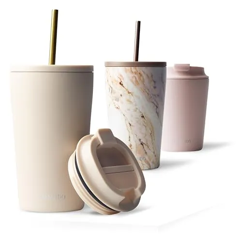 MAMEIDO Thermobecher mit Strohhalm 470 ml - Thermostassen & -becher, doppelwandig isoliert für bis zu 4h heiße und 12h kalte Getränke, aus Edelstahl, auslaufsicher und ideal für unterwegs.