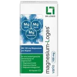 Magnesium-Loges Vario 100 Mg Kapseln - Nahrungsergänzungsmittel für eine optimale Magnesiumversorgung, unterstützt über 300 enzymatische Reaktionen im Körper und beugt Mangelerscheinungen vor.