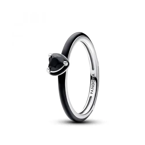 PANDORA ME Schwarzes Chakra Herz Ring aus Sterling-Silber mit künstlichen Kristallen, Größe: 54, 193088C01-54
