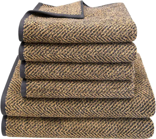 Dyckhoff Handtuch Set "Golden Shades Herringbone" 6 tlg. - Handtuch-Set aus Walkfrottier in edlen Goldtönen, ideal für stilvolle Bäder. Hochwertige Qualität mit 500 g/m² für ein luxuriöses Gefühl auf der Haut.