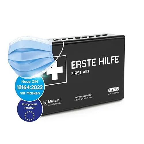 KFZ Verbandskasten nach DIN 13164 (schwarz) - Erste Hilfe Set nach DIN 13164, kompakt und ideal für jedes Fahrzeug, enthält alles für die schnelle Hilfe im Notfall.