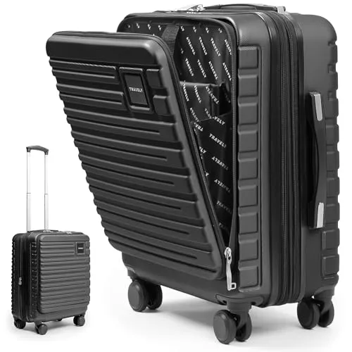 Travely Koffer mit 4 Rollen – Nachtschwarz - Robuster Trolley aus Polycarbonat mit TSA-Zahlenschloss, ideale Maße für Reisen: 40 cm breit, 55 cm hoch und 23 cm tief, bietet 50 l Volumen und optimalen Komfort durch 4 Rollen.