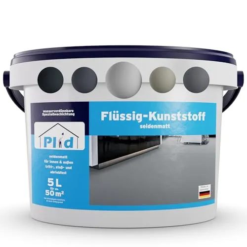 plid Bodenversiegelung Flüssigkunststoff grau - Wasserfeste Bodenbeschichtung für Innen & Außen - Hochwertige Bodenversiegelung für verschiedene Untergründe wie Beton und Holz. Abriebfest und leicht aufzutragen, ideal für Wohnräume, Terrassen und Balkone. Ergiebigkeit: 10 m² pro Liter.