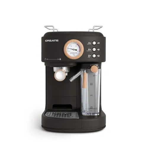 CREATE / THERA RETRO PRO Halbautomatische Espressokaffeemaschine Schwarz - ☕ Halbautomatische Espressomaschine mit 20 bar Druck für perfekten Espresso, Cappuccino und Milchkaffee. Der Edelstahl-Schnell-Durchlauferhitzer und der verstellbare Milchbehälter sorgen für besten Genuss. Retro-Design trifft auf moderne Technik.