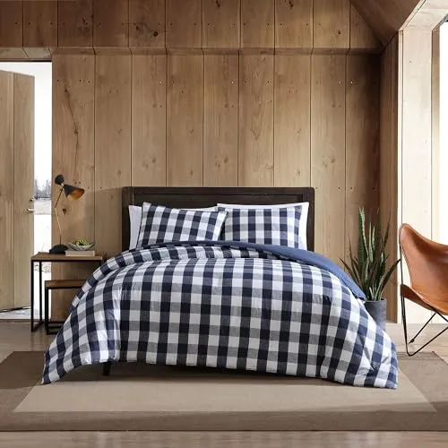Eddie Bauer Bettwäsche-Set für Kingsize-Bett, wendbare Baumwoll-Bettwäsche mit passenden Kissenbezügen, stilvolle Karierte Heimdekoration (Lakehouse Blue, King)