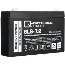 Q-Batteries 6LS-7.2 - 6V 7,2Ah AGM Batterie, wartungsfrei und VdS geprüft für hohe Sicherheit in Notstromanlagen