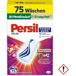 Persil Power Bars Color Waschmittel – 75 Waschladungen, vordosiertes Buntwaschmittel - Waschmittel mit biologisch abbaubarem Schutzfilm, ideal für hygienische Frische ab 20° C. Verpackung enthält 97 % weniger Plastik und ist recyclingfähig.