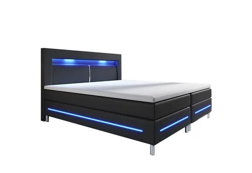 Juskys Boxspringbett Norfolk, 180 x 200 cm - Modernes Boxspringbett mit LED-Beleuchtung, inklusive Federkernmatratze und Topper für optimalen Schlafkomfort, ideal für stilbewusste Schlafzimmer.