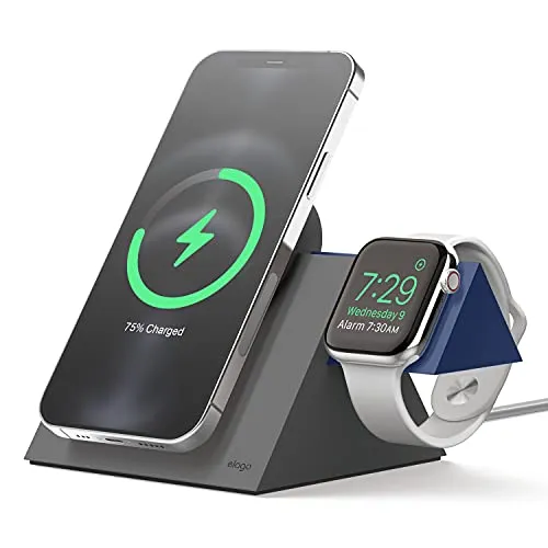 elago MS5 Duo Ladestation für MagSafe & Apple Watch - Kabellose Qi-Ladegeräte, effizienter Ladevorgang für iPhone und Apple Watch, mit Kabelmanagement für einen ordentlichen Arbeitsplatz.