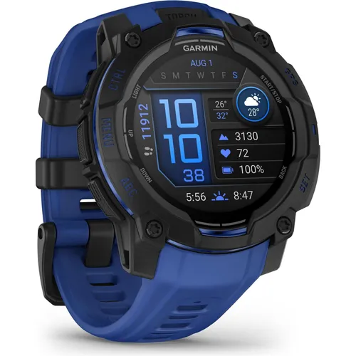 Garmin Instinct 3 AMOLED LIMITED EDITION Schwarz/Bolt Blue - Sport- / Outdoor-Uhren mit hochwertigem AMOLED-Display, ideal für aktive Abenteurer und Fitness-Enthusiasten.
