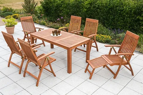 MERXX Gartentisch Bordeaux, 90x170 cm - Brauner Massivholztisch - Gartentisch aus Eukalyptus, rechteckig, ideal für Terrasse oder Garten. Robuste Tischplatte und stilvolles Design für gesellige Runden im Freien.
