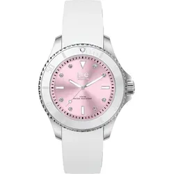 ICE-WATCH Ice Steel White Pastel - Elegante Damenarmbanduhr mit Silikonarmband - Armbanduhren, stilvolle Damenarmbanduhr mit robustem Edelstahlgehäuse und schickem pinkem Zifferblatt für jeden Anlass.