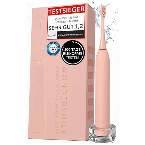 Wondersmile Schallzahnbürste PRO - Testsieger in Rosa - Elektrische Schallzahnbürste mit ergonomischem Design und 4 Reinigungsmodi, ideal für eine gründliche Zahnpflege und 100 Tage risikofrei testen.