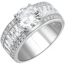 Zeeme Silber Ring 925/- Sterling Silber rhodiniert mit Zirkonia - Eleganter Damenring aus rhodiniertem 925/- Sterling Silber, verziert mit 45 strahlenden Zirkonia. Perfekt für besondere Anlässe oder den Alltag.