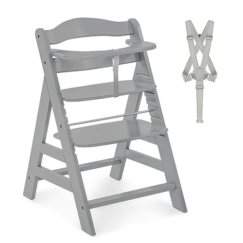 hauck Hochstuhl Alpha+ - Mitwachsender Kinderhochstuhl aus Buchenholz - Hochstuhl für Kinder ab 6 Monaten bis 90 kg, verstellbare Sitzfläche und Fußstütze, inklusive Schutzbügel und Gurte für extra Sicherheit. Ideal für gemeinsames Essen und Spielen.