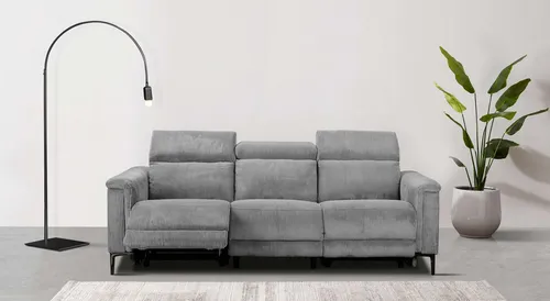 3-Sitzer PLACES OF STYLE "Lund Cord" mit Relaxfunktion, grau - Sofas mit manuell oder elektrisch verstellbarer Relaxfunktion für optimalen Komfort, 100% Polyester, ideal für stilvolles Wohnen.