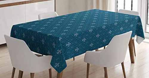 ABAKUHAUS Fleur De Lis Tischdecke, Mittelalter Entwurf, Personalisierter Druck Klare Farben ohne Verblassen Waschbar für Außen Bereich, 140 x 240 cm, Blau grau