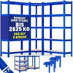 Monzana® 3er Set Schwerlastregal Eckregal 2625 kg - Lagerregale mit 2625 kg Tragkraft, ideal für Garage und Werkstatt. Robuste Bauweise und anpassbare MDF-Platten für maximale Flexibilität und effiziente Raumorganisation.