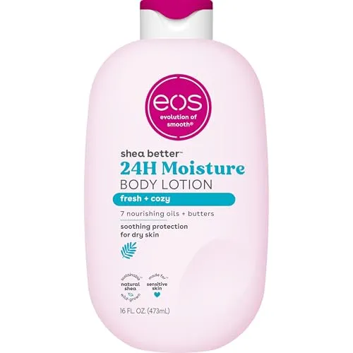 eos Shea Better Body Lotion - Fresh & Cozy - Körperlotionen, 24-Stunden Feuchtigkeitspflege mit leichter, nicht fettender Formel aus natürlicher Sheabutter, vegan und ideal für die tägliche Anwendung.