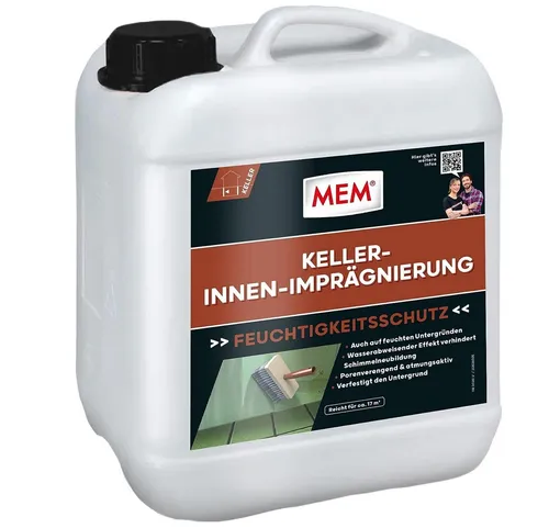 MEM Keller Innen-Imprägnierung - Effektive Abdichtung für feuchte Flächen - Dichtmaterialien: Ideal zur Abdichtung von Wänden, Böden und Decken, schützt vor Feuchtigkeit mit einer Durchtrockenzeit von nur 1 Woche.