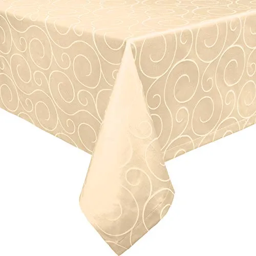 Erwin Müller Jacquard Tischdecke Ranken Sekt 130x250 cm - Elegante Jacquard Tischdecke mit ausdrucksstarken Ranken für stilvolle Tischdekoration. Pflegeleicht und bügelleicht dank des Polyester-Anteils. Ideal für besondere Anlässe oder den täglichen Gebrauch.