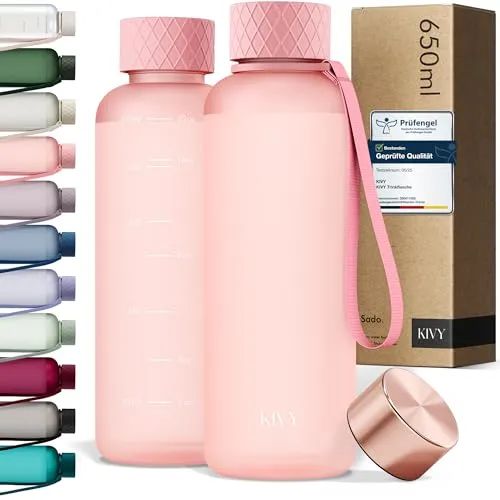KIVY Trinkflasche 650ml [BPA FREI] Auslaufsicher & Spülmaschinenfest - Wasserflasche für Kinder & Erwachsene - Water Bottle Small - Trinkflasche Kinder - Tritan Flasche für Kohlensäure geeignet - Pink