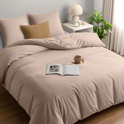 Utopia Bedding Bettwäsche Set - Mikrofaser Bettbezug 260x240 cm + 2 Kissenbezüge 65x65 cm - Beige