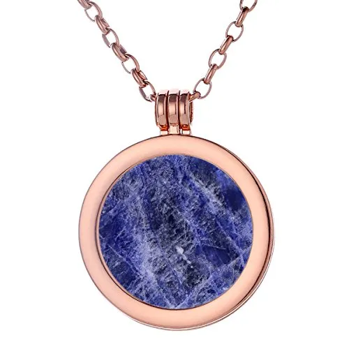 Morella Damen Halskette Rosegold 70 cm Edelstahl und Anhänger mit Edelstein afrikanischer Sodalith Coin 33 mm Chakren Scheibe in Schmuckbeutel