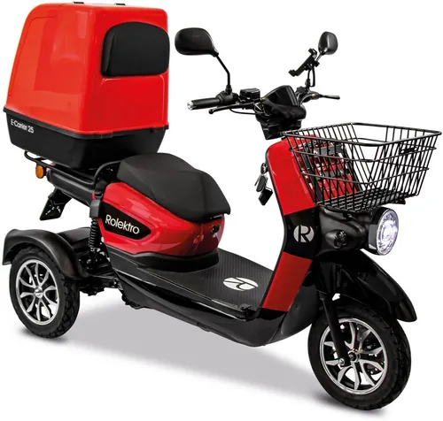 Rolektro E-Carrier 25 V.3 Lithium, Rot - E-Roller mit 60V-32,5Ah Akku für bis zu 90 km Reichweite, ausgestattet mit XXL-Koffer und hohem Transportvolumen für maximalen Komfort.