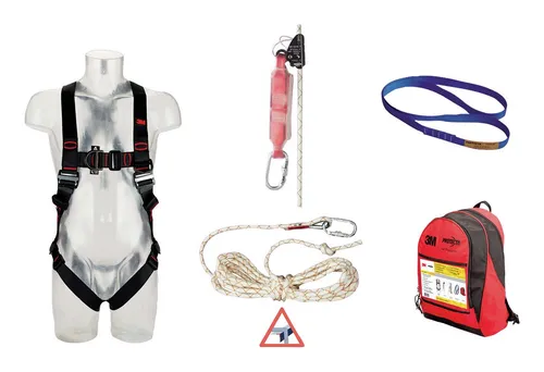 3M Absturzsicherung-Set Dachdecker - Auffangset nach EN361, EN358 und EN355, inklusive 4-Punkt Auffanggurt und Y-Verbindungsmittel für maximale Sicherheit bei Arbeiten in der Höhe. Ideal für Dachdecker und Bauarbeiter.