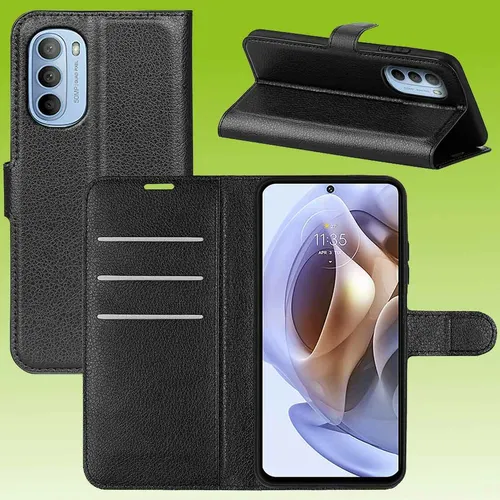 Für Motorola Moto G31 / G41 Handy Tasche Schwarz Etuis Kunst-Leder Cover Hülle